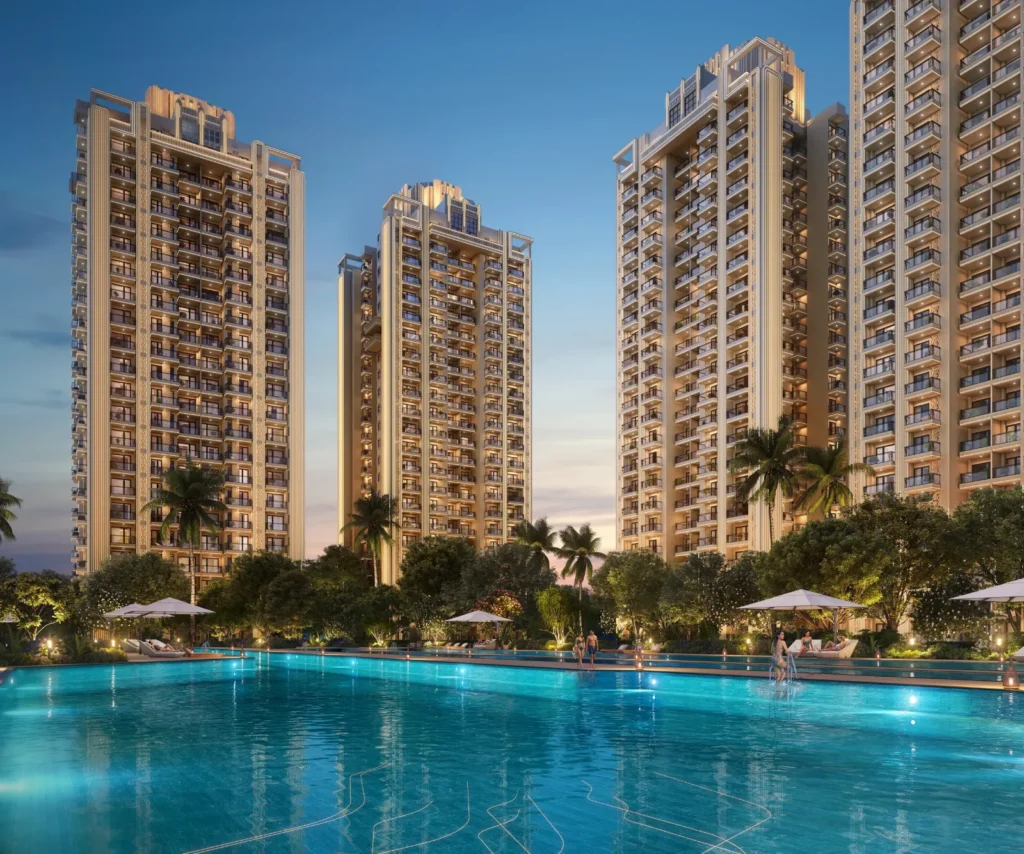 ACE Arte towers and pool at dusk, Sector 150 Noida