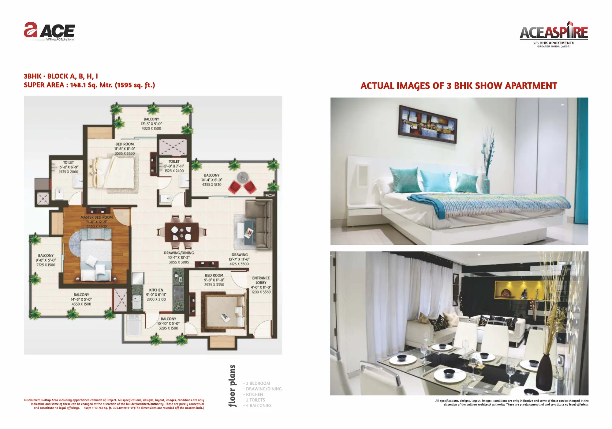 ACE Aspire 3 BHK floor plan and show apartment