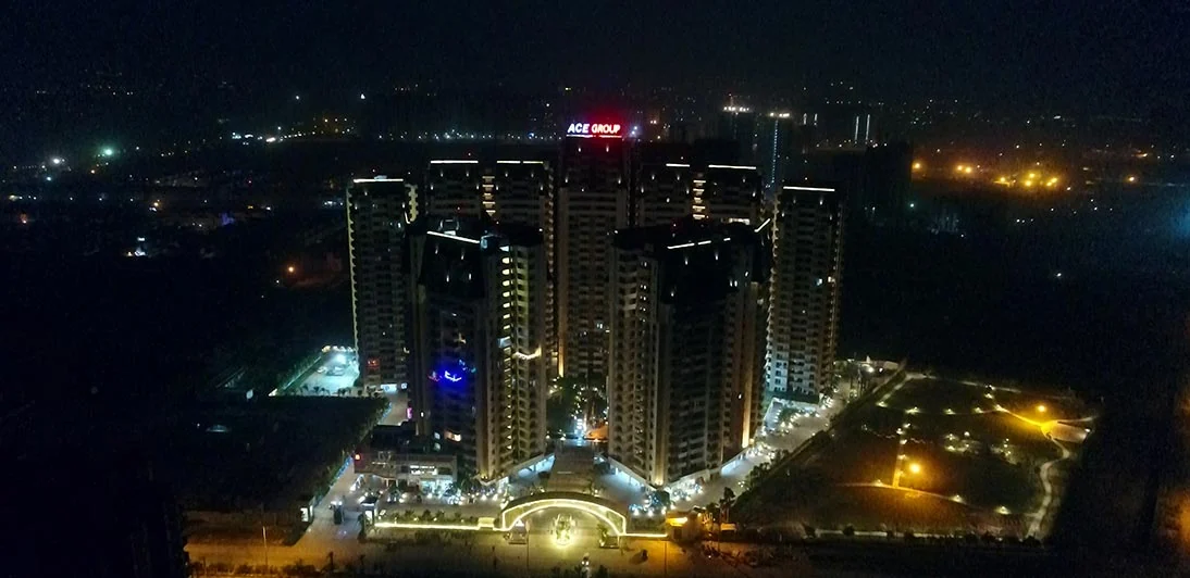 ACE Aspire towers at night
