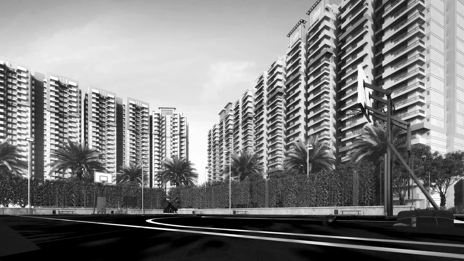 ACE City towers from the approach road