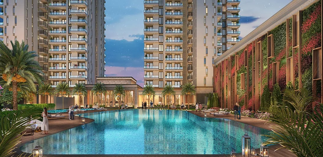 Swimming pool at ACE Starlit at night