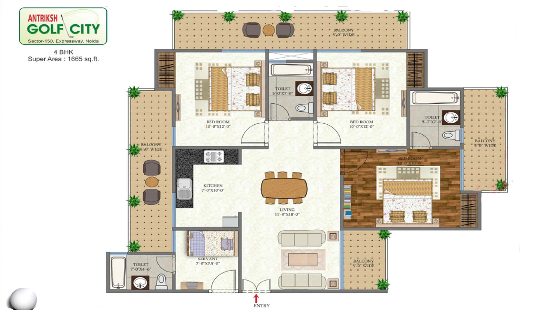 Antriksh Golf City 4 BHK plan, 1,665 sq ft super area
