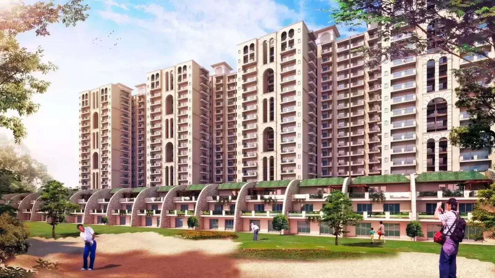 Antriksh Golf City towers seen along the internal road