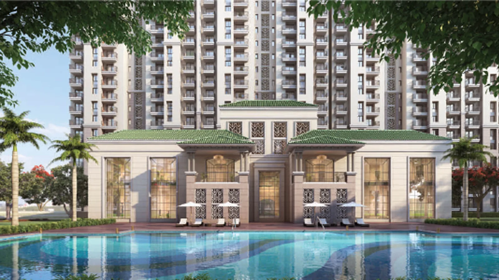 Clubhouse and swimming pool at ATS Happy Trails
