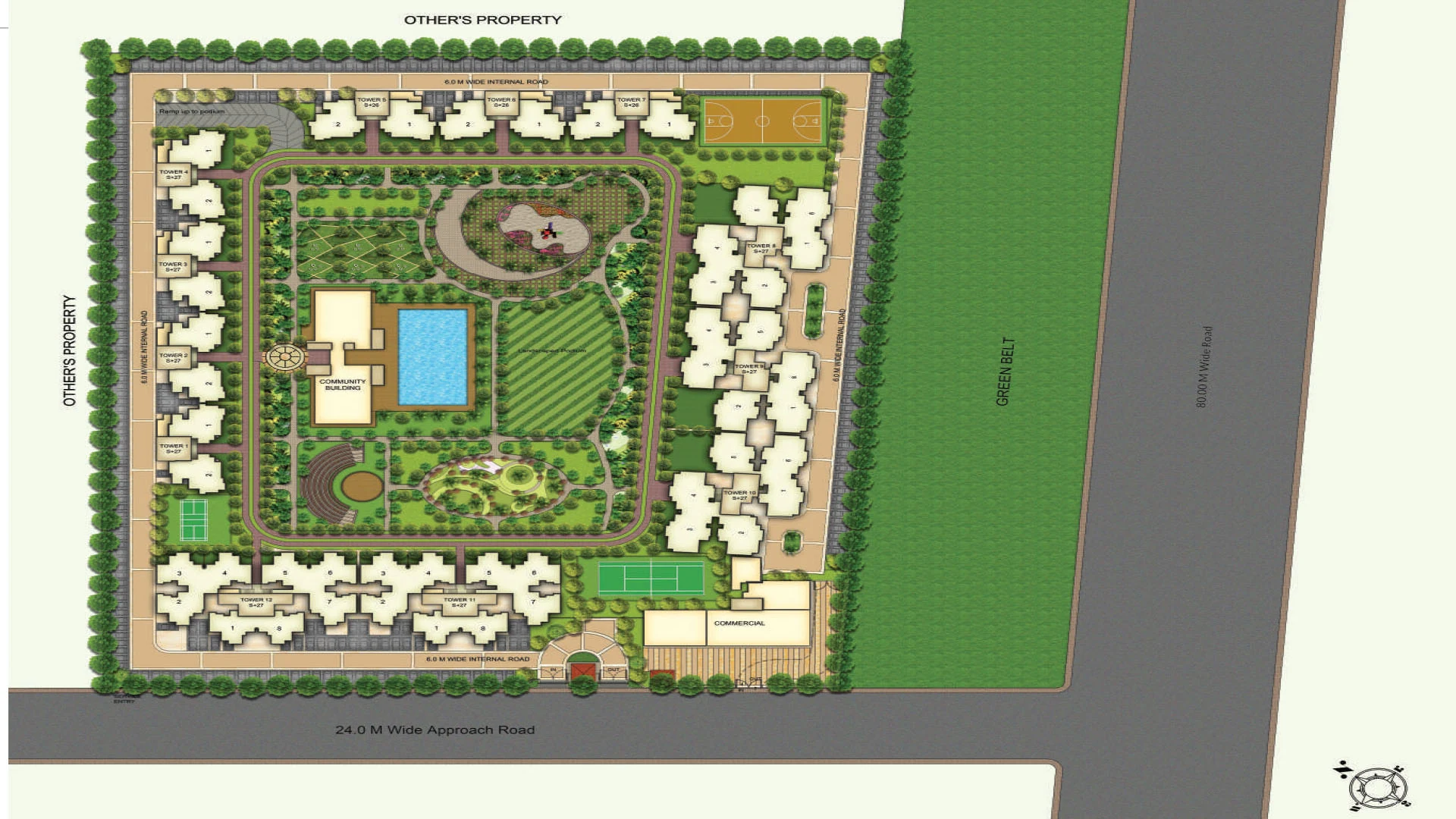 ATS Happy Trails master plan showing the towers, green belt and central landscape