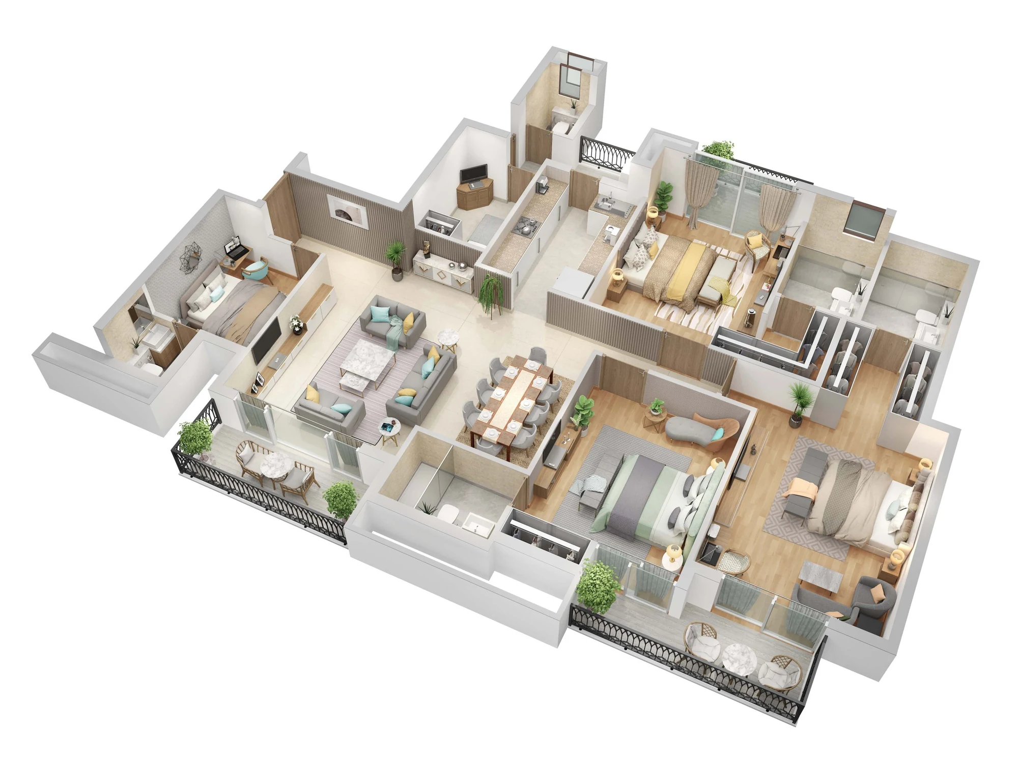 Three dimensional cutaway of the ATS Kingston Heath 3 BHK layout