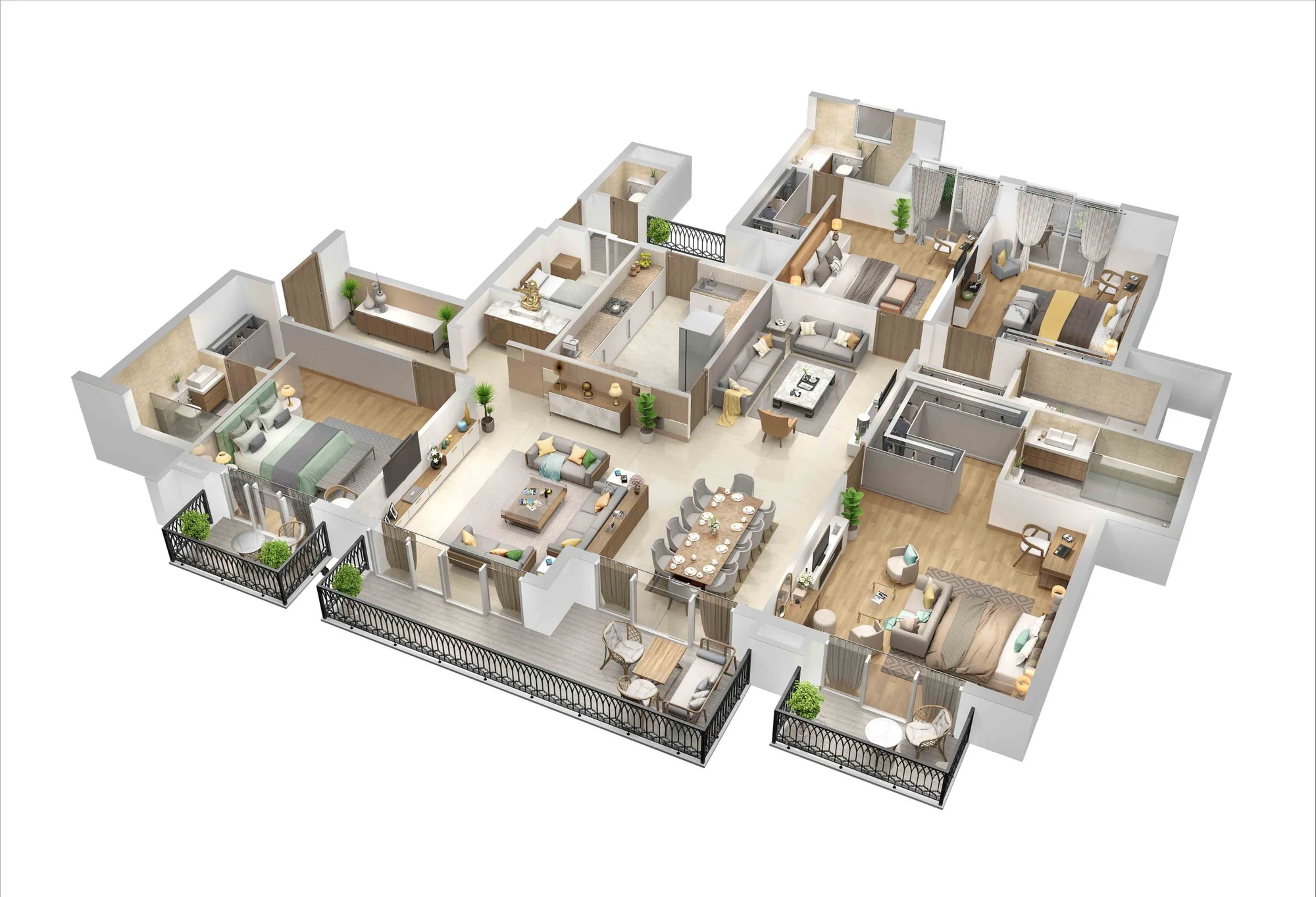 Three dimensional cutaway of the ATS Kingston Heath 4 BHK layout