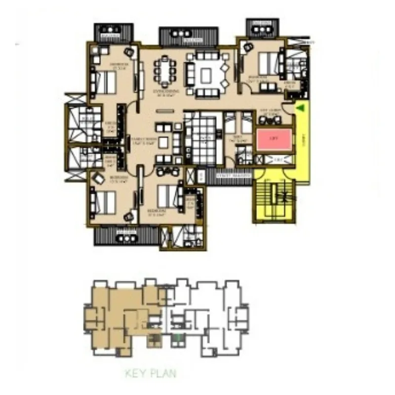 ATS Pristine typical floor plan with the unit highlighted and key plan below
