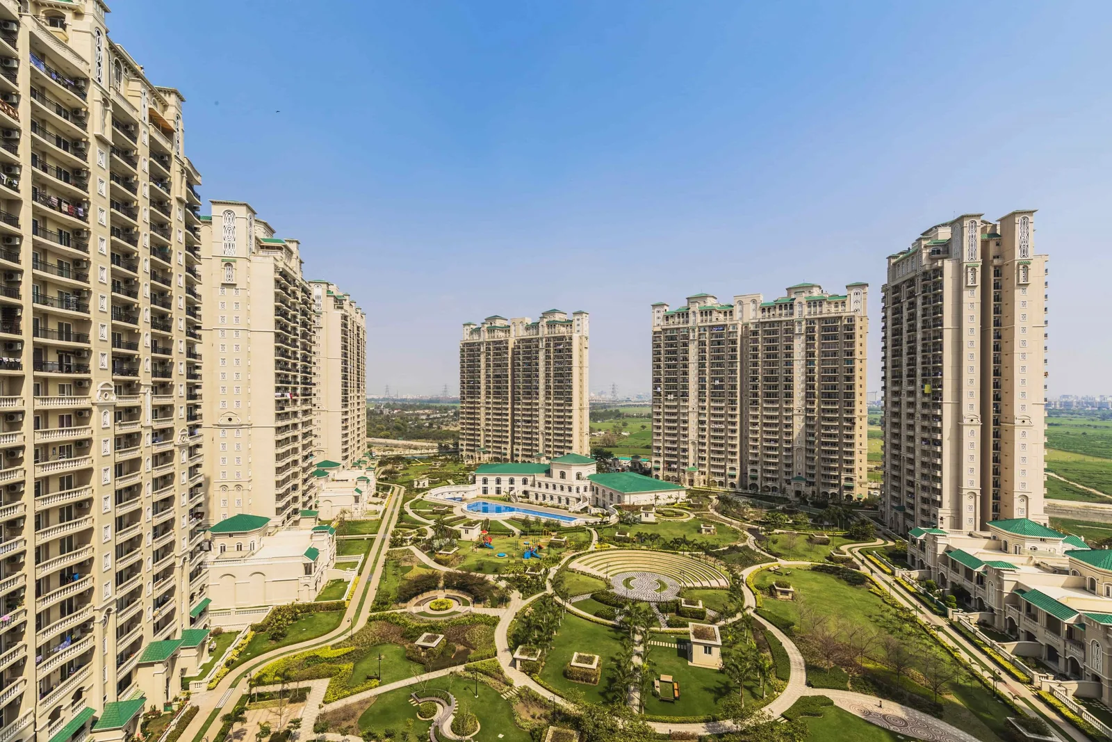 ATS Pristine towers and central garden photographed from an upper floor