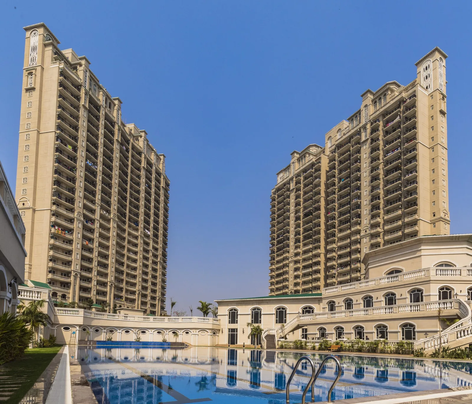 ATS Pristine towers looking up from the pool deck