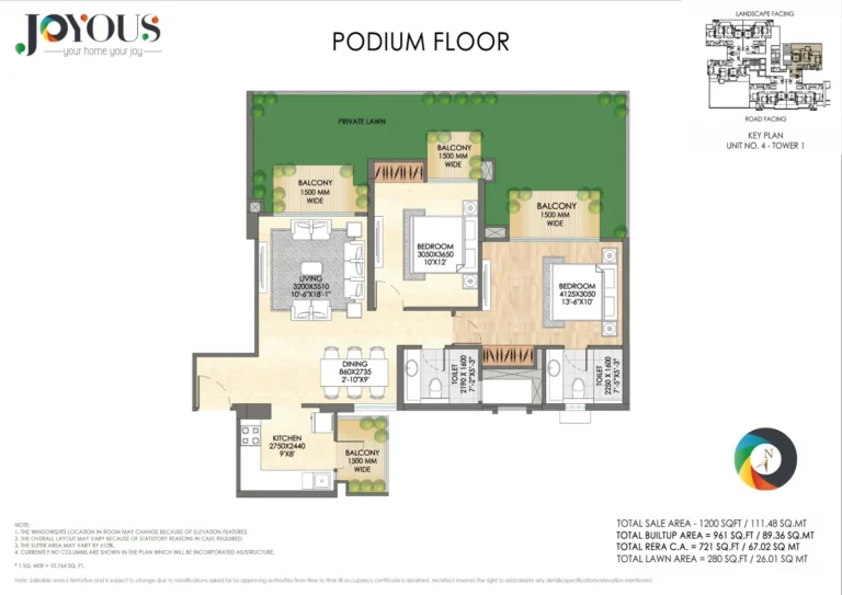 CRC Joyous podium floor plan, 1,200 sq ft (Tower 1)