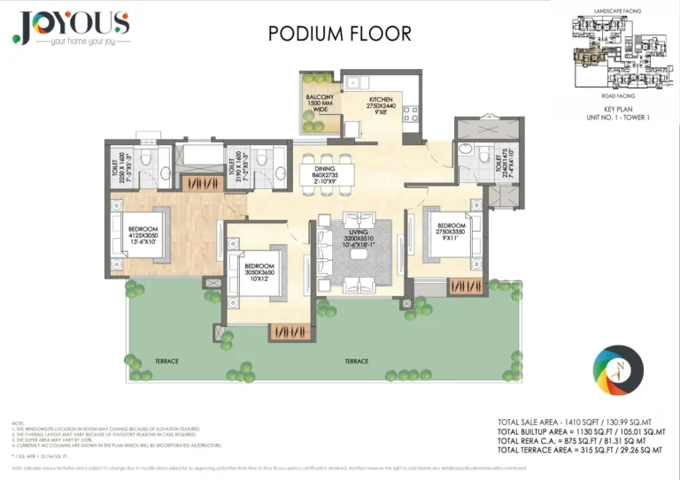 CRC Joyous podium floor plan, 1,410 sq ft (Tower 1)