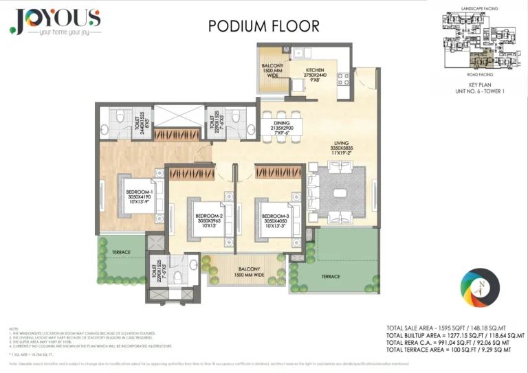CRC Joyous podium floor plan, 1,595 sq ft (Tower 1)