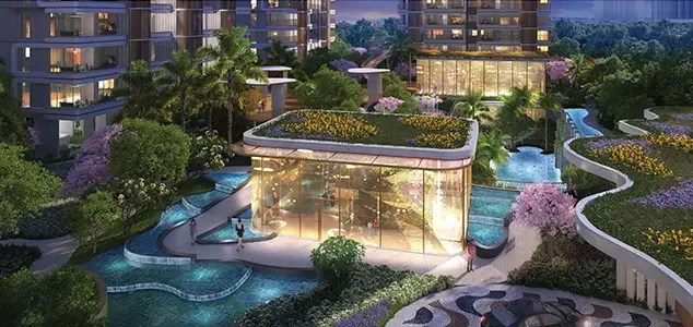 Pool deck and garden pavilion at CRC Maesta