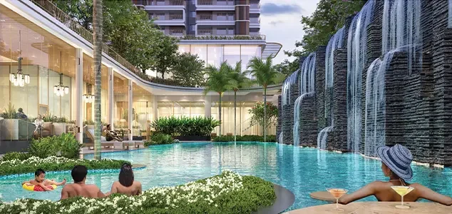 Swimming pool with water wall at CRC Maesta