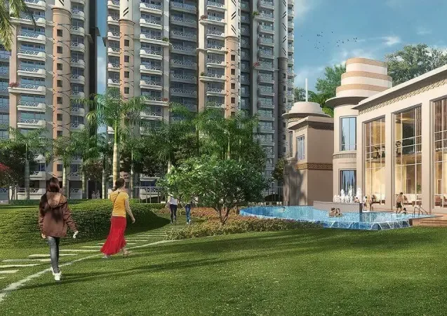 CRC Sublimis clubhouse and swimming pool seen across the landscaped lawn