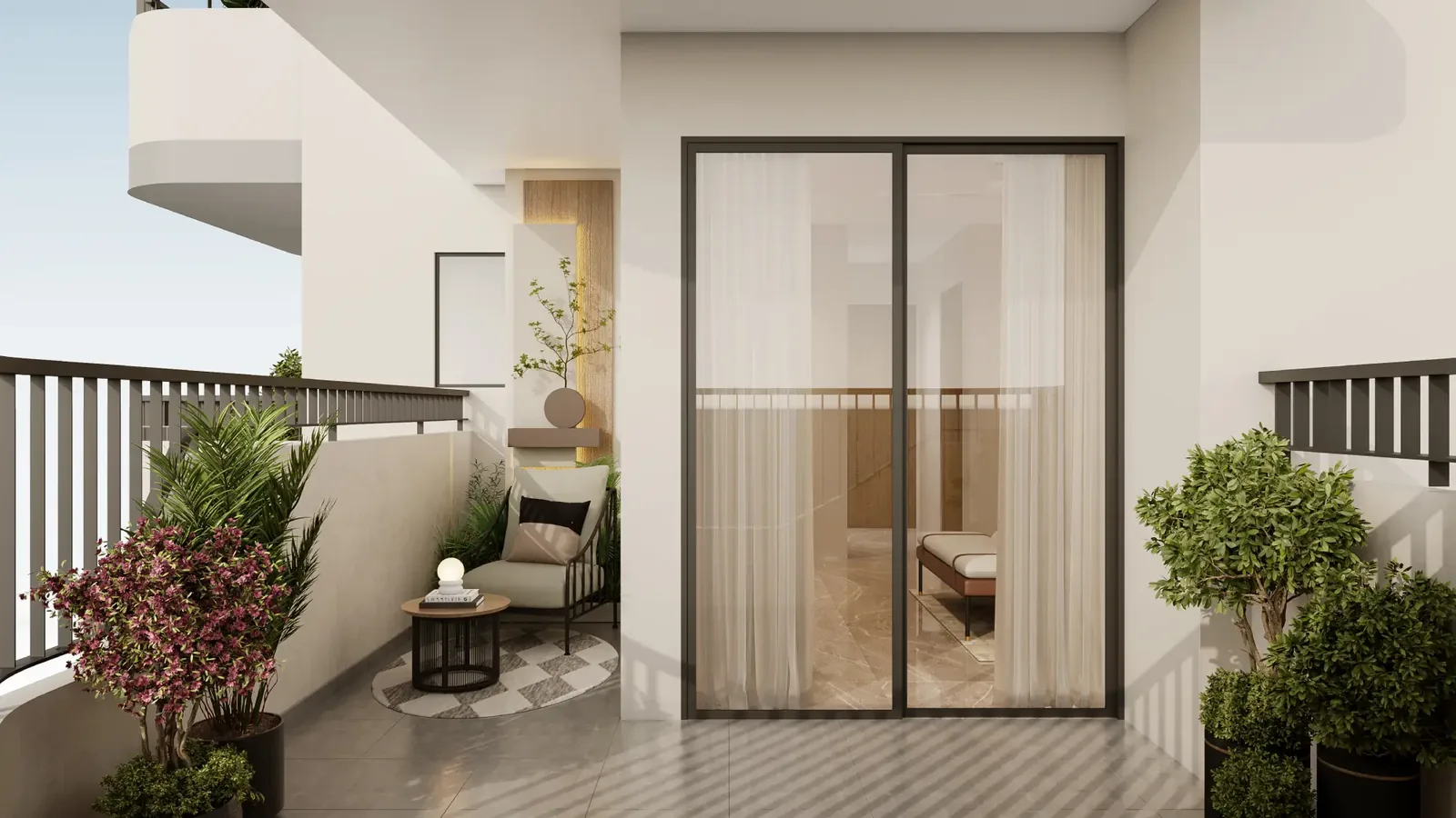 Balcony with planting and seating at Eldeco Echoes of Eden