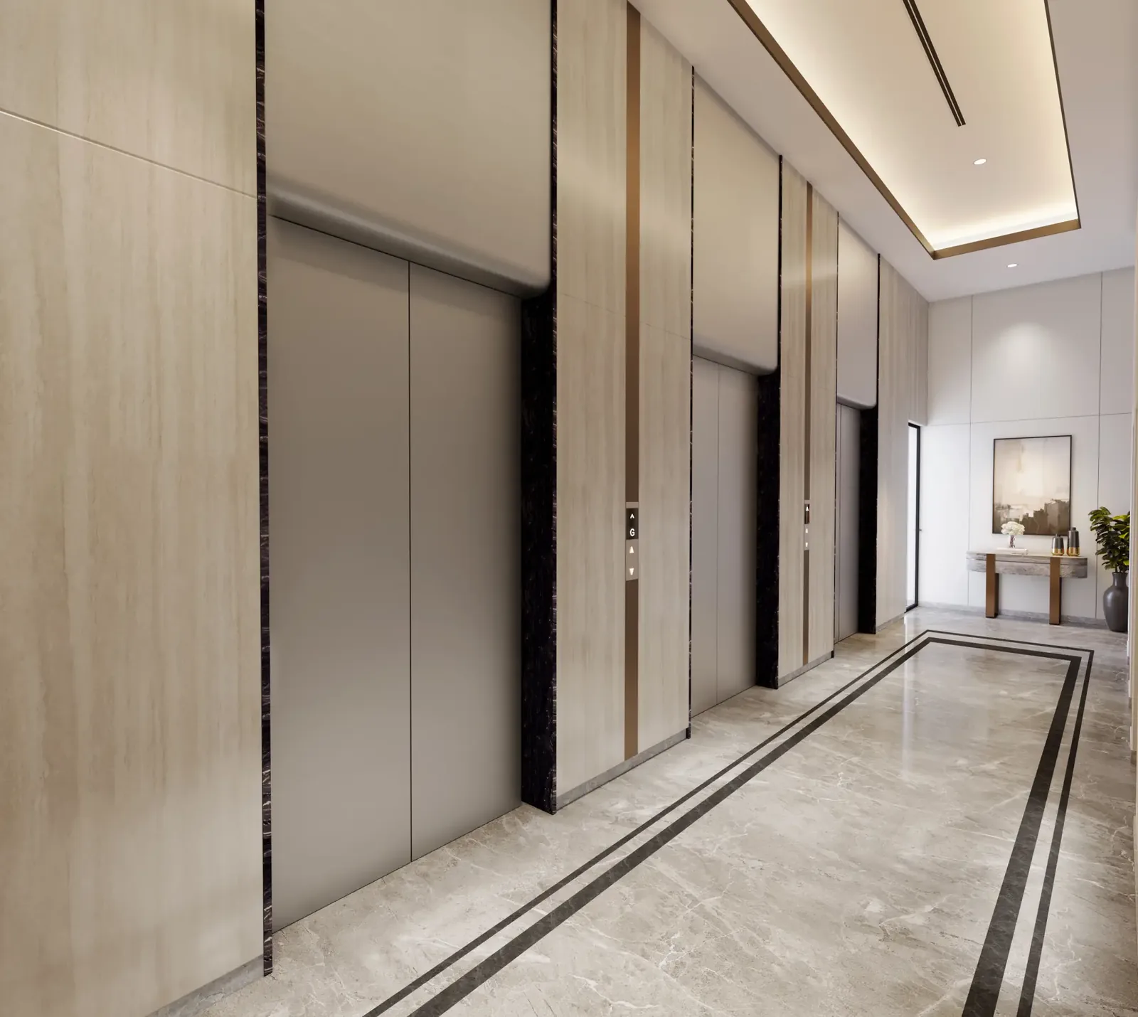 Lift lobby on a typical floor at Eldeco Echoes of Eden