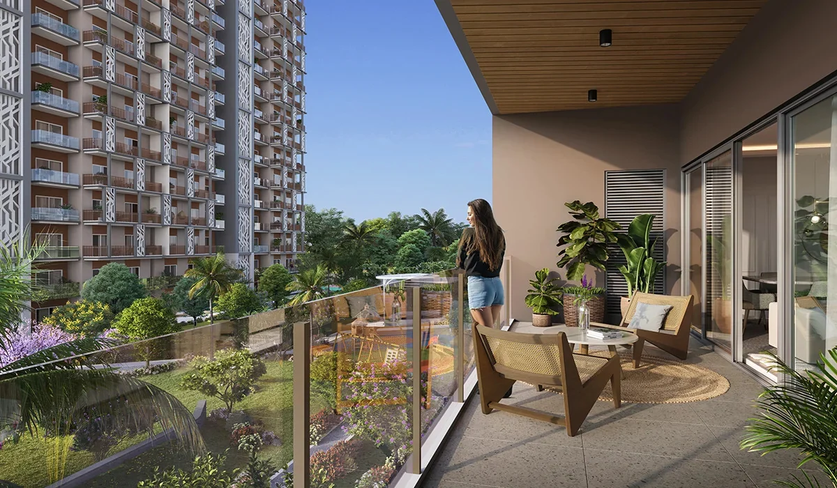 The balcony of an apartment at Eldeco La Vida Bella