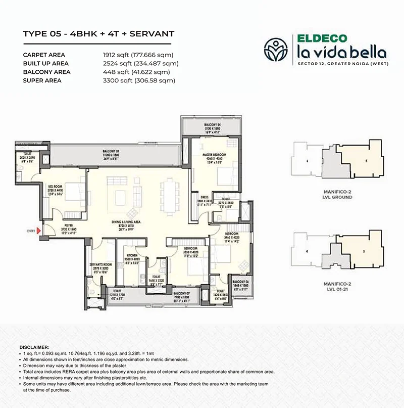 Type 05 four-bedroom floor plan at Eldeco La Vida Bella