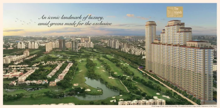 Aerial view of The Islands by Gaurs beside the Jaypee Greens golf course