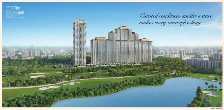 The Islands by Gaurs seen across the water at Jaypee Greens