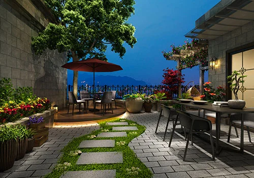 Garden and seating on The Orbit skywalk at The Islands by Gaurs