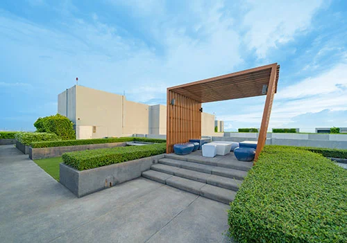 Celebration pavilion on The Orbit skywalk at The Islands by Gaurs
