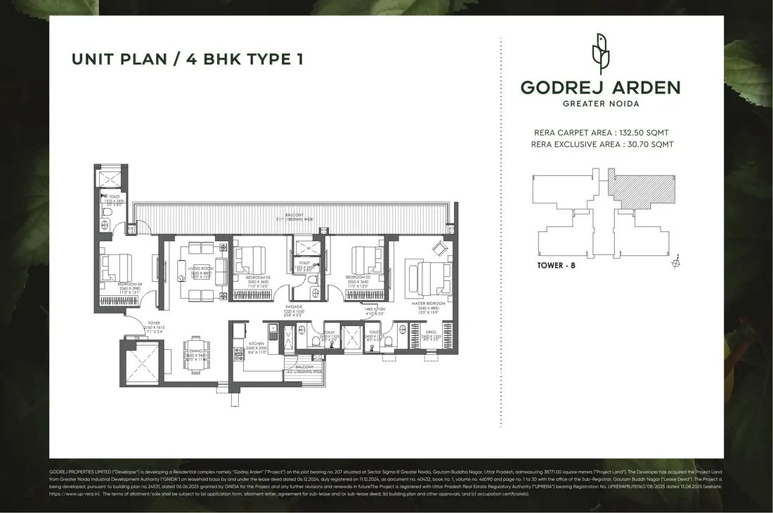 Four-bedroom unit plan at Godrej Arden