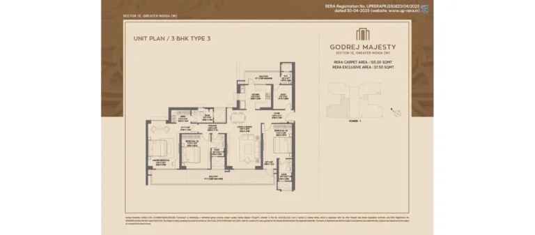 Godrej Majesty 3 BHK Type 3 floor plan, Tower 1