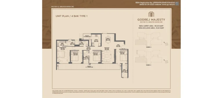 Godrej Majesty 4 BHK Type 1 floor plan, Towers 2 and 3