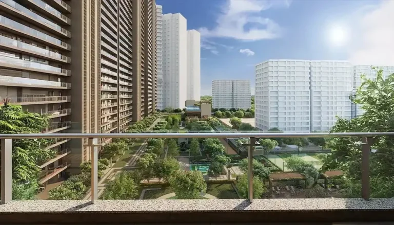 View from a Godrej Majesty balcony towards the clubhouse