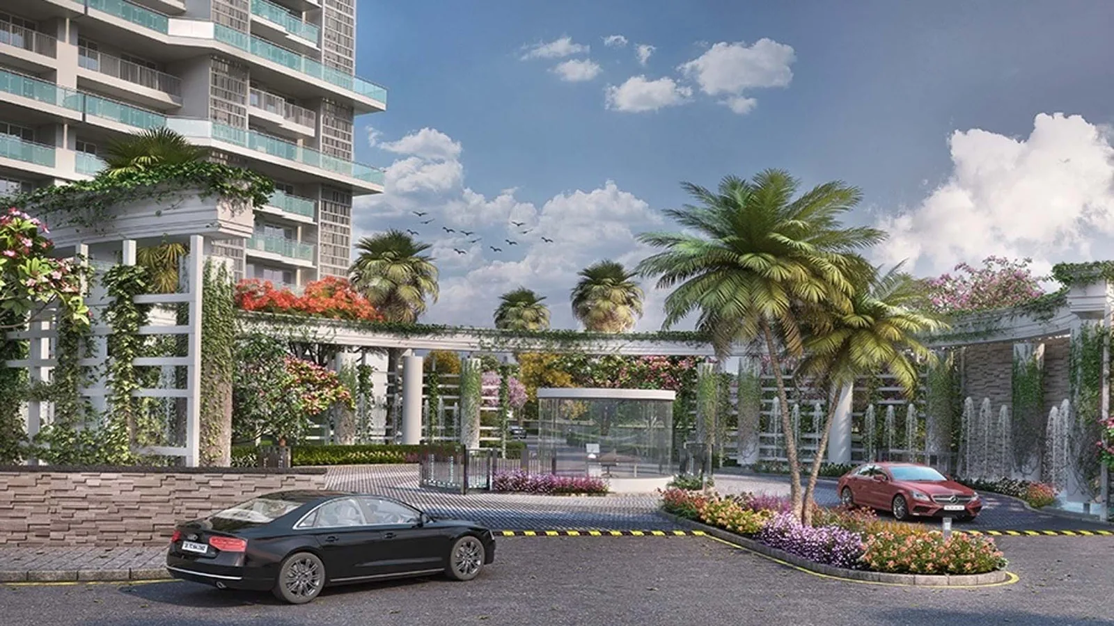 Entrance gate and driveway at Godrej Palm Retreat