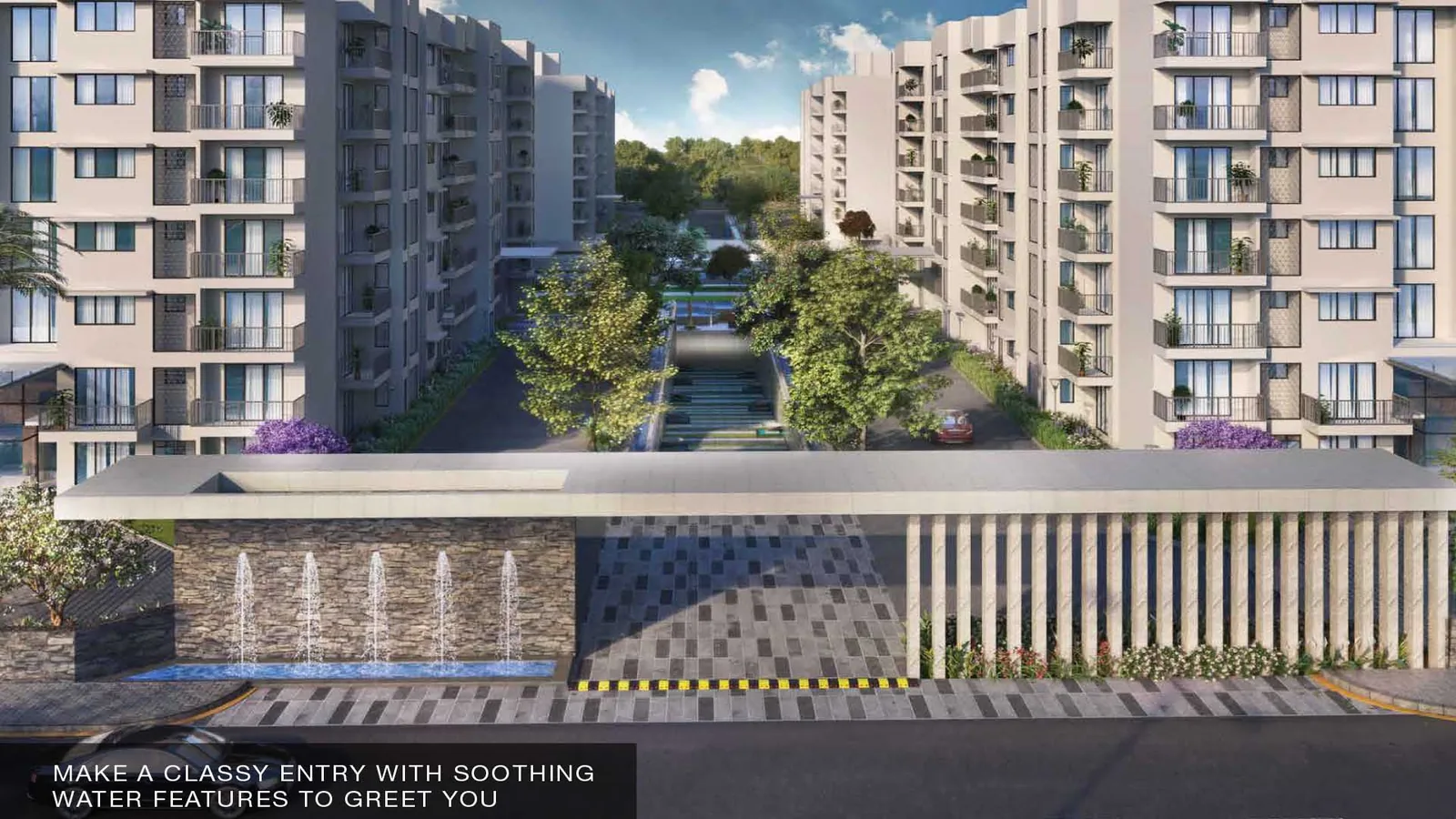 Water features at the arrival court of Godrej Palm Retreat