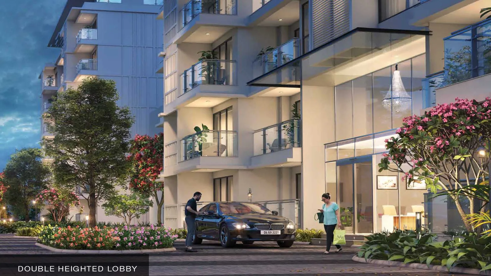 Double height lobby and drop off at Godrej Palm Retreat
