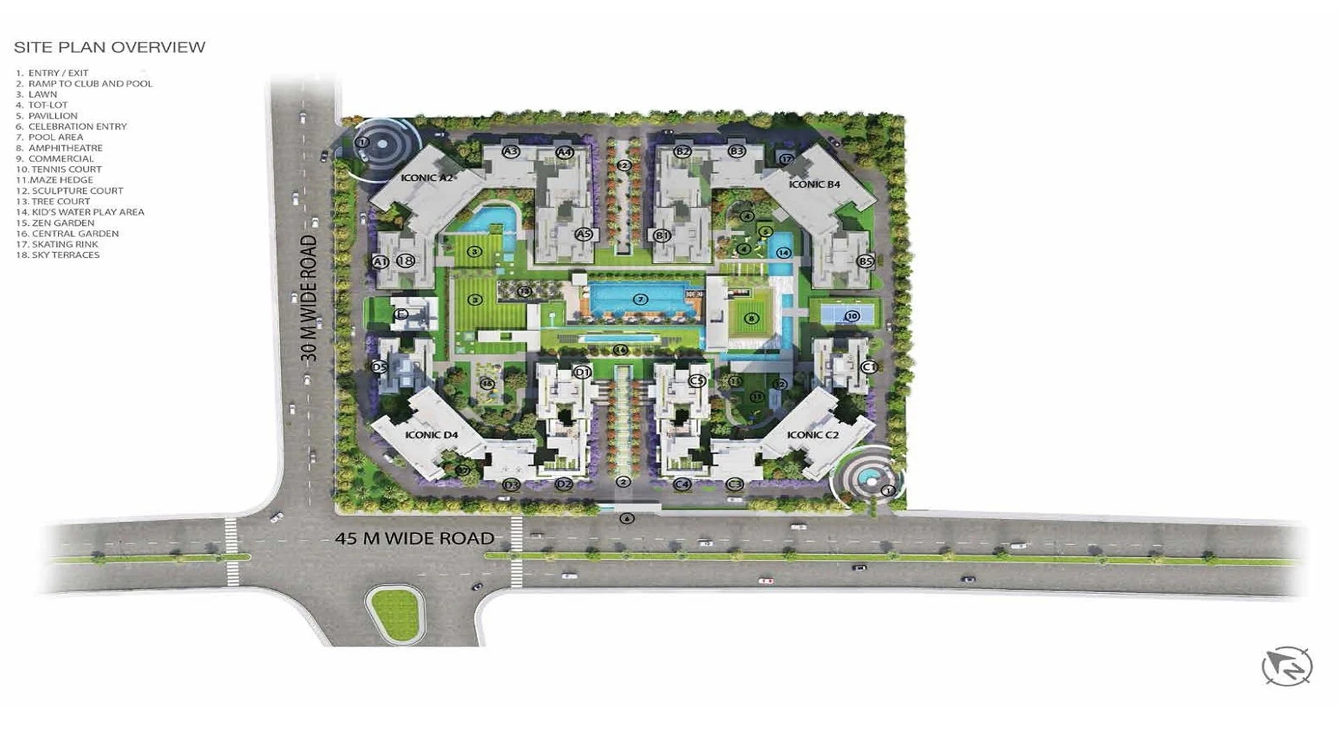 Godrej Palm Retreat site plan showing the low rise blocks and iconic towers