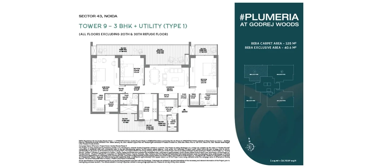 Plumeria at Godrej Woods 3 BHK + Utility floor plan