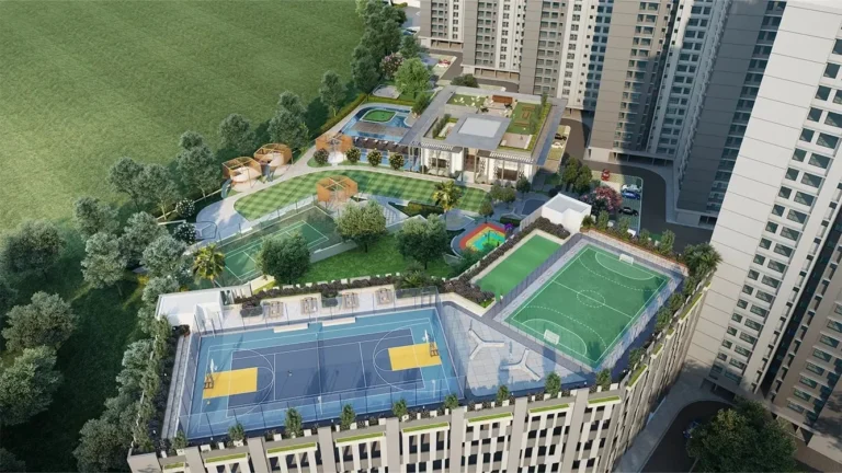 Sports courts and podium greens at Godrej Woods