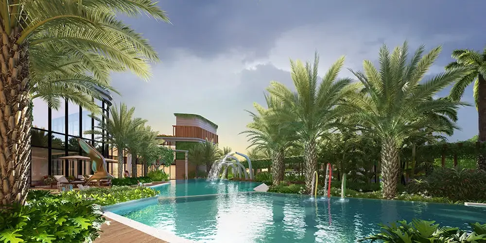 Pool and landscaping at Gulshan Dynasty