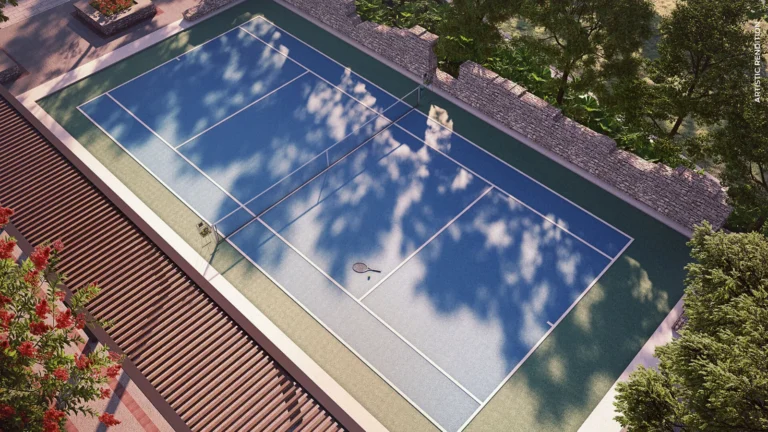 Aerial view of a sports court at Estate 128