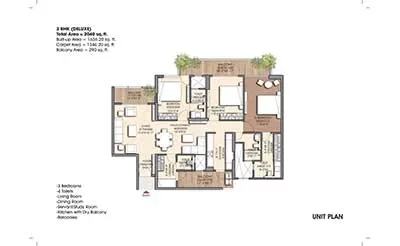 Prateek Canary 3 BHK Deluxe unit plan, 2,040 sq ft