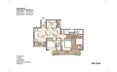 Prateek Canary 3 BHK Elite unit plan, 1,700 sq ft