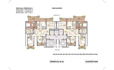 Prateek Canary 3 BHK Luxury cluster plan, Towers D, E, H and I