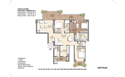 Prateek Canary 3 BHK Luxury unit plan, 2,555 sq ft