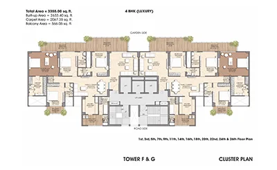 Prateek Canary 4 BHK Luxury cluster plan, Towers F and G