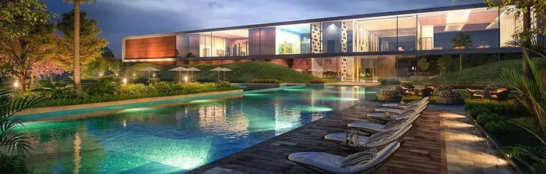 Clubhouse pool at Prateek Canary in the evening