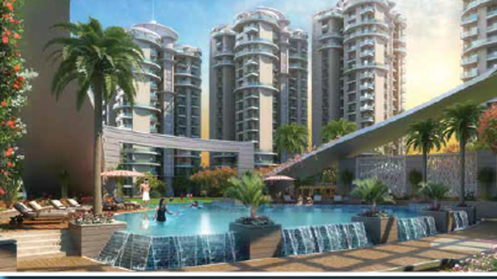 Swimming pool and cascade at Samridhi Luxuriya Avenue