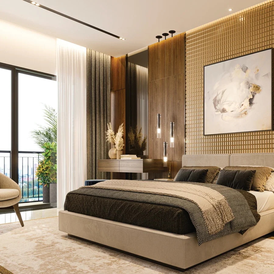 A bedroom interior at SOBHA Aurum