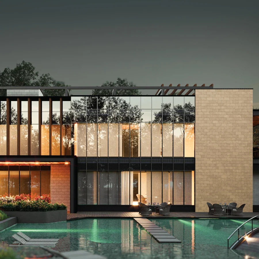 The clubhouse and pool at SOBHA Aurum