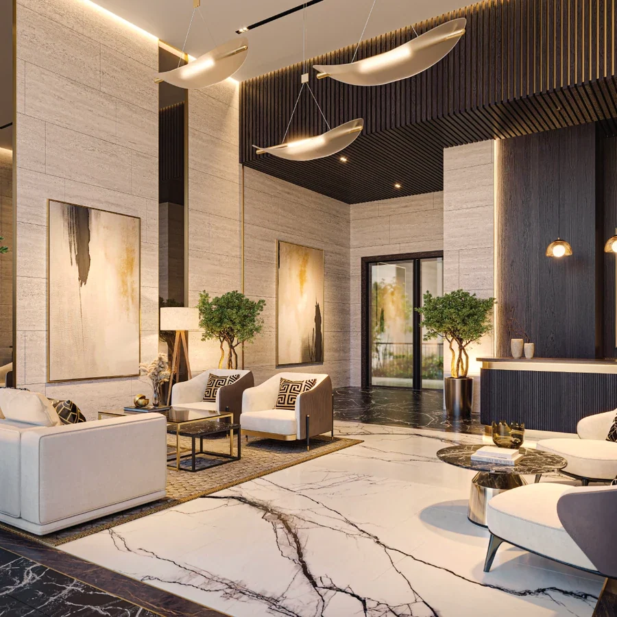 A living room interior at SOBHA Aurum